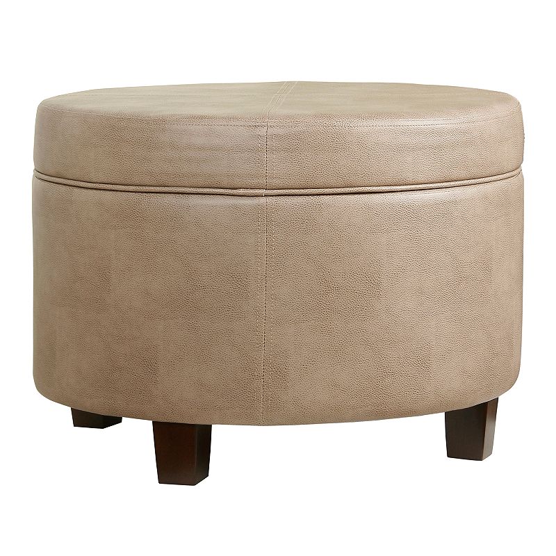 HomePop Round Faux Leather Storage Ottoman