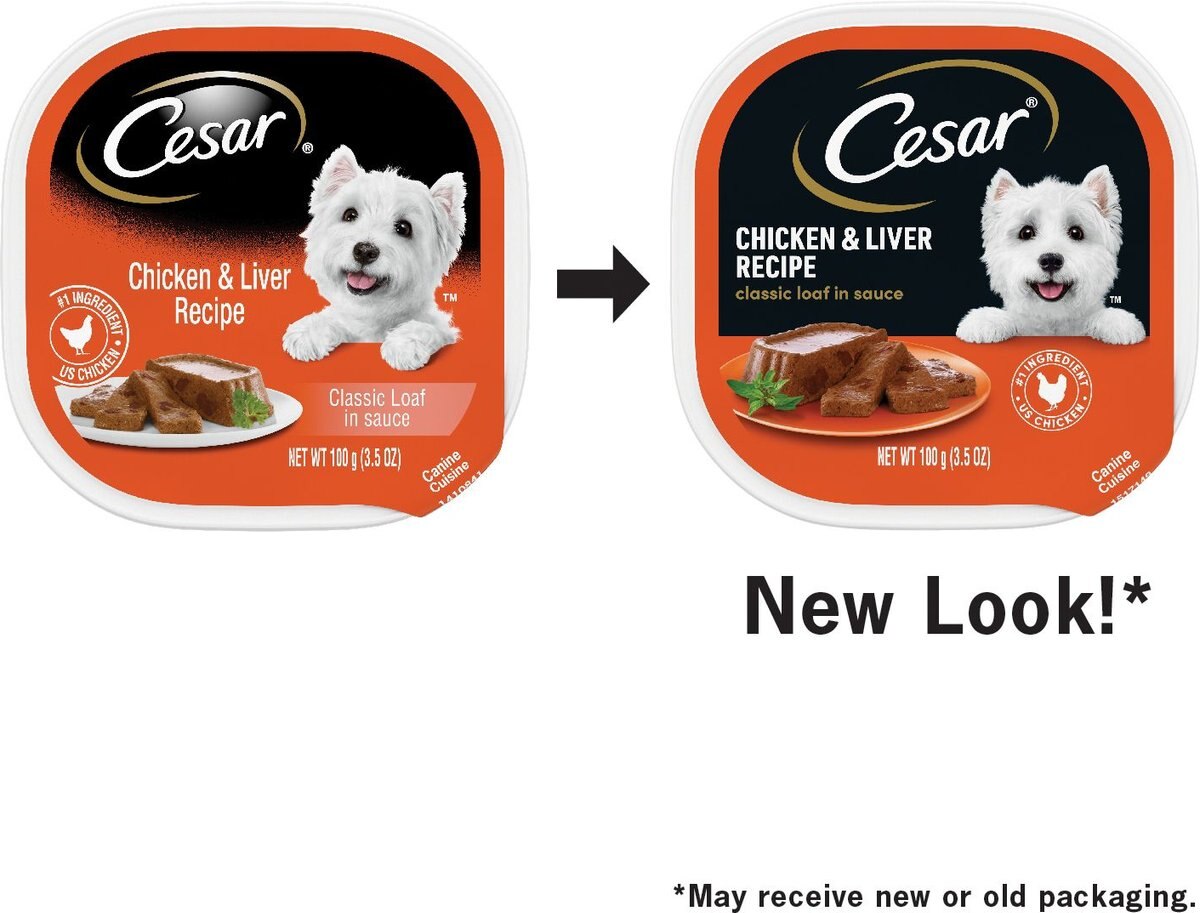 Cesar Classic Loaf in Sauce Chicken and Liver Recipe Dog Food Trays