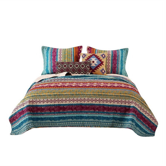 Benjara BM218794 Tribal Print King Quilt Set with ...