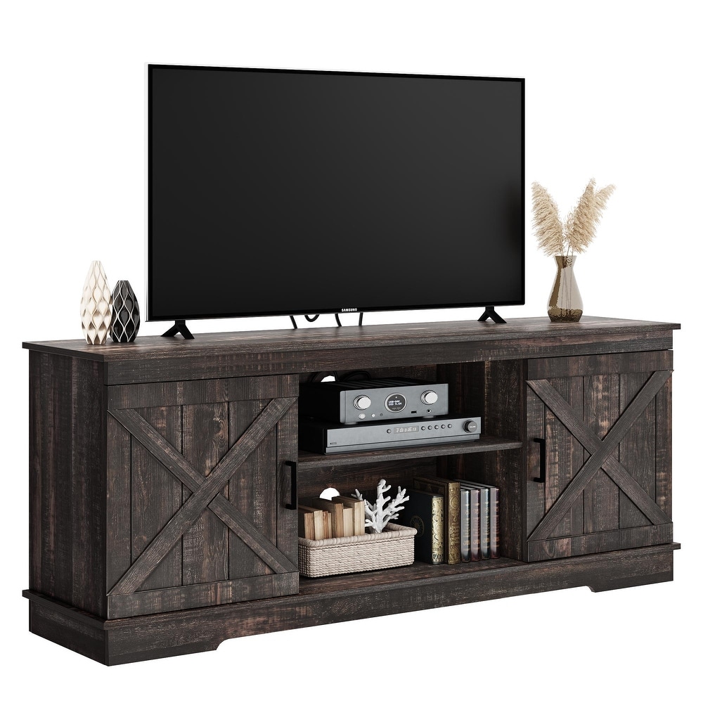 Farmhouse TV Stand for 65 Inch TV Media Console Entertainment Center Rustic Barn Doors