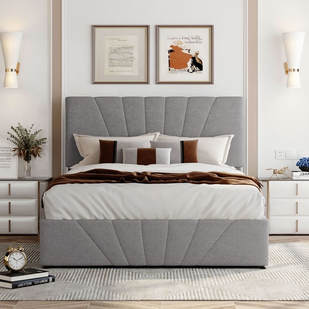 Queen size Upholstered Platform bed with a Hydraulic Storage System