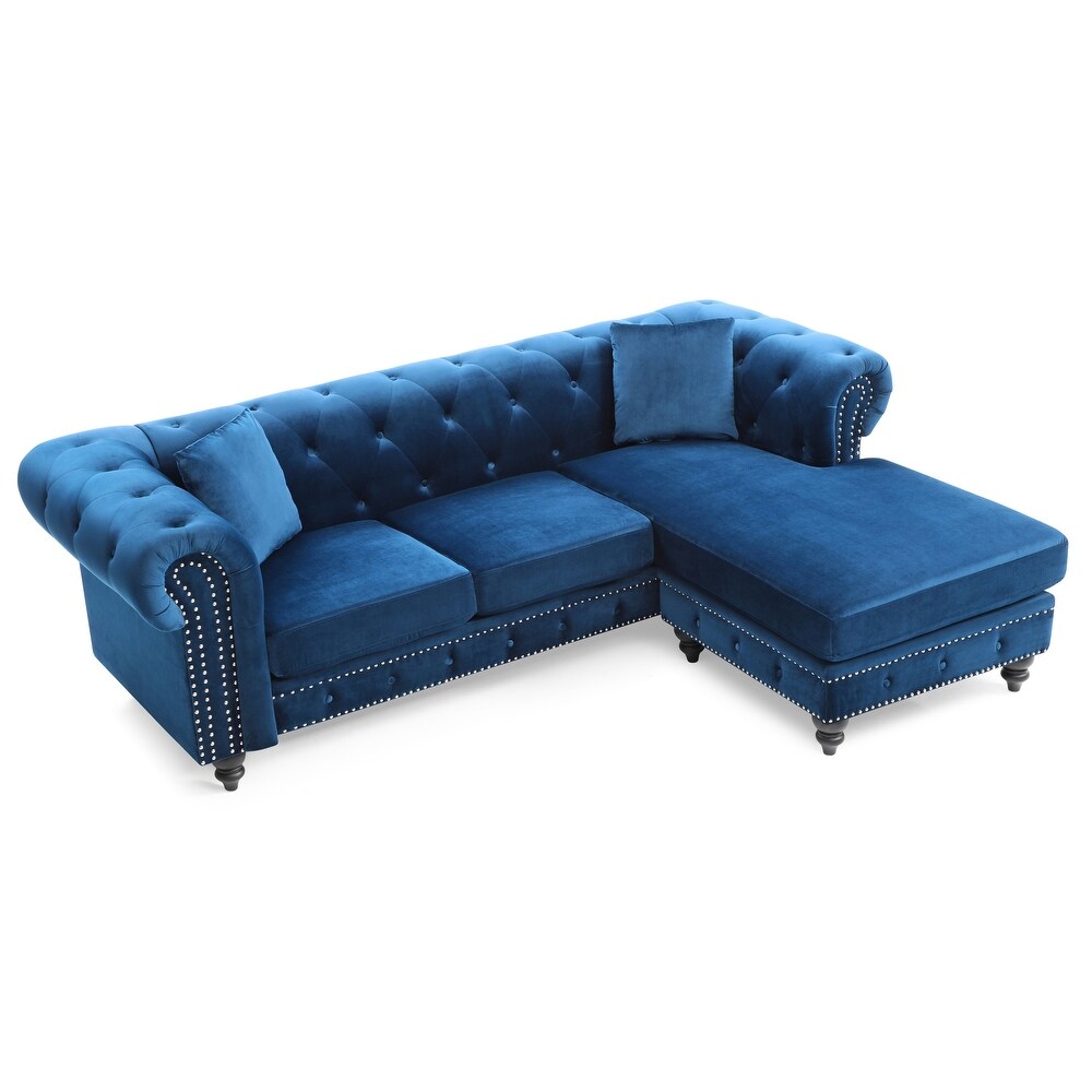 Nola 98 in. Velvet L Shape 3 Seater Sofa with 2 Throw Pillow   98\