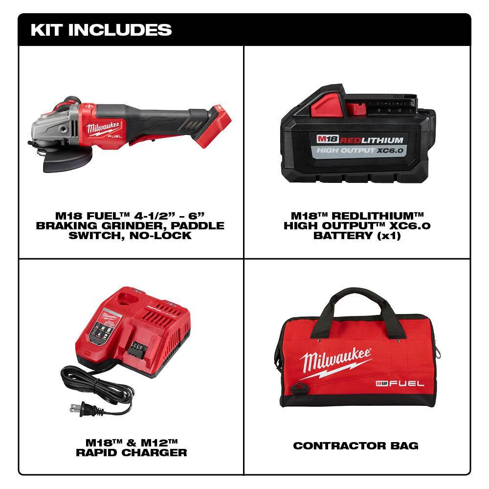 Milwaukee M18 FUEL 4-1/2 in.-6 in. No Lock Braking Grinder with Paddle Switch Kit 2980-21 from Milwaukee