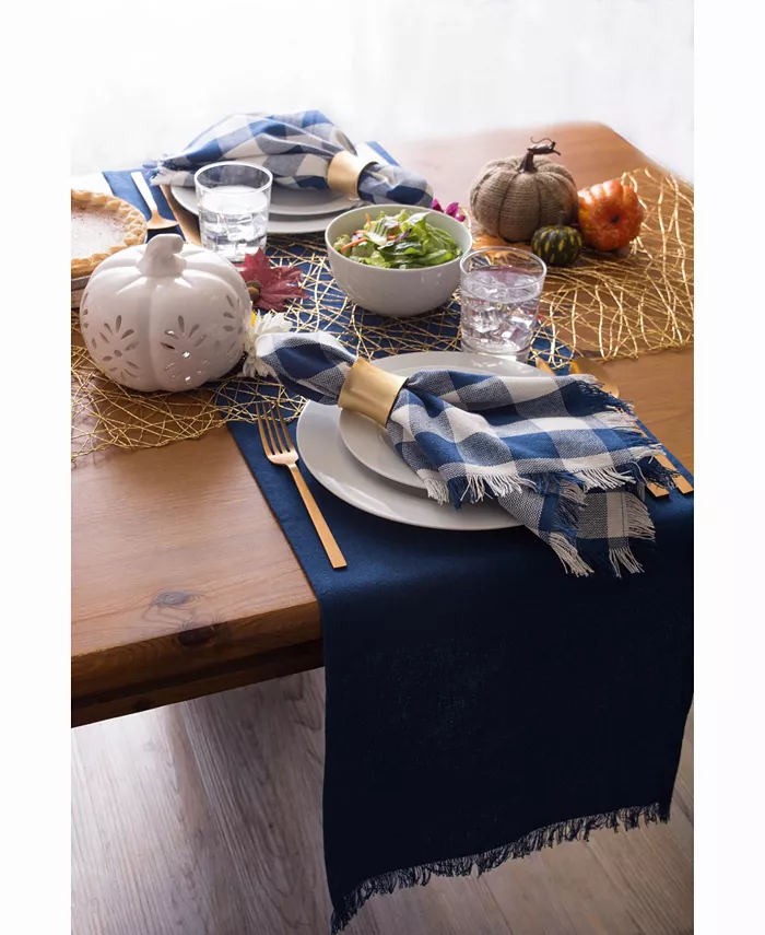 Design Imports Solid Navy Heavyweight Fringed Table Runner 14 X 72