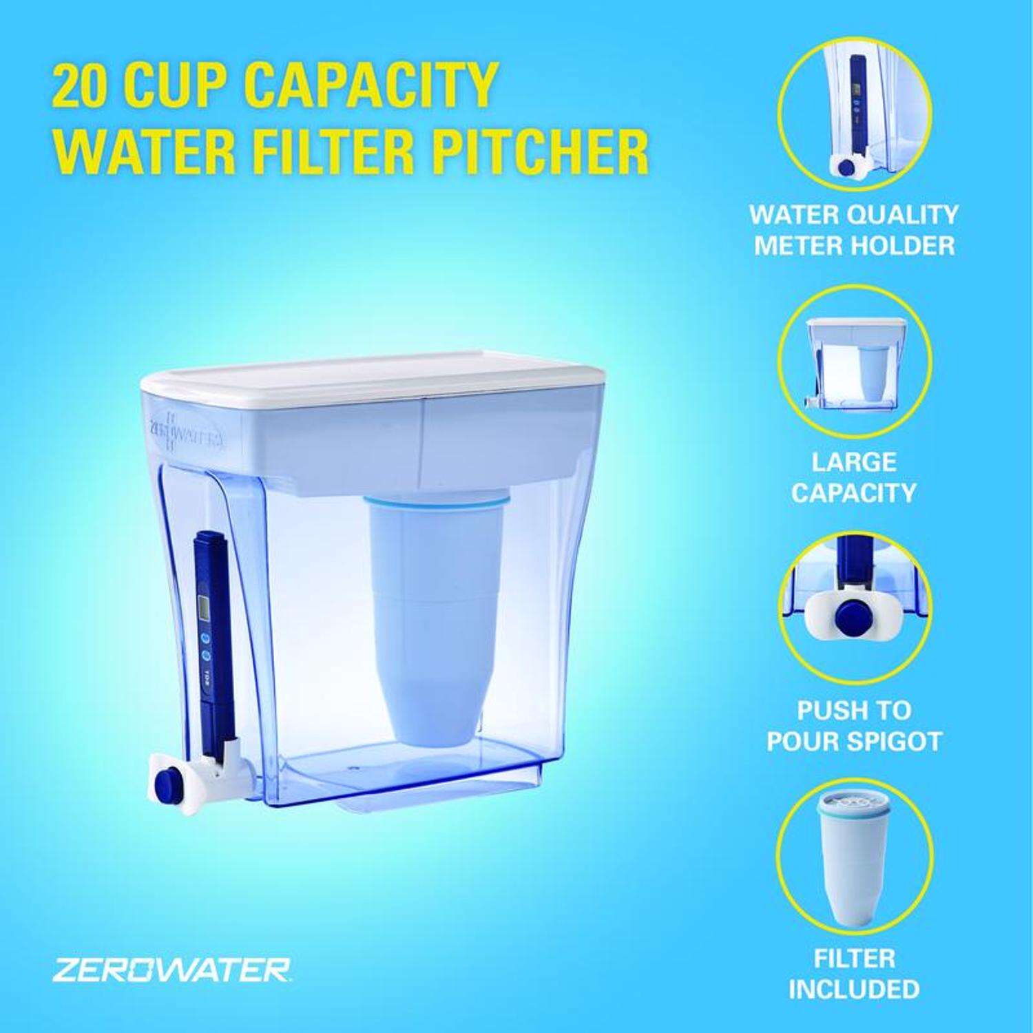 ZeroWater Ready-Pour 20 cups Blue Water Filter Pitcher