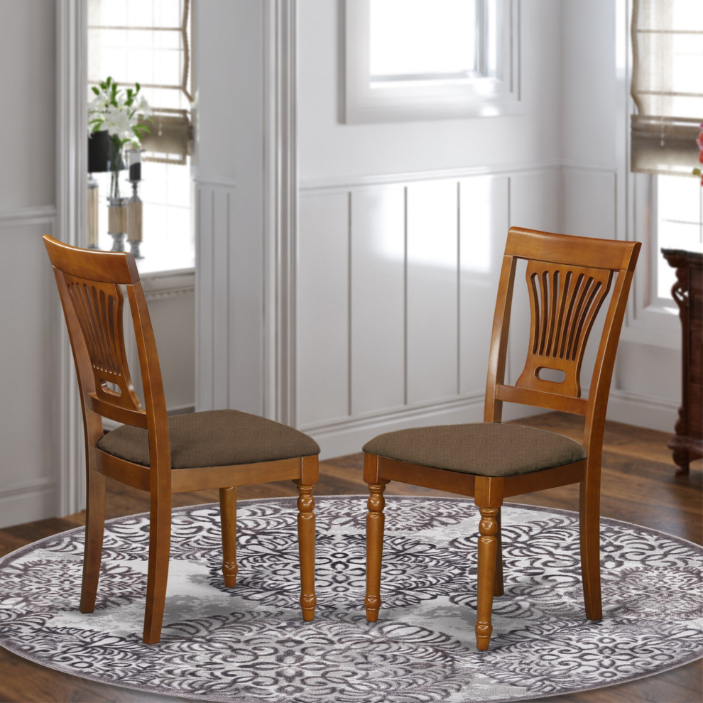 Set of 2 Plainville Chair With Cushion Seat  Saddle Brown Finish   Traditional   Dining Chairs   by Kolibri Decor  Houzz