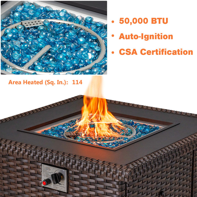 Homrest 32 INCH Fire Pit Table for Outside Propane，50,000 BTU Auto-Ignition Outdoor Fire Pit w/ CSA Certification for Garden Deck Patio Backyard (Dark Brown)