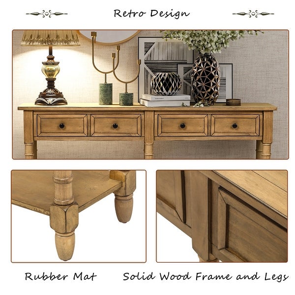 Rustic Console Table with 2 Storage Drawers and Round Deco Knob， Sofa Table with 1 Bottom Storage Shelf