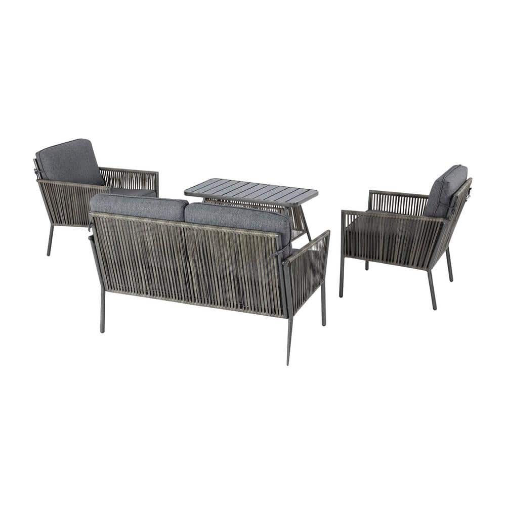 Hampton Bay Tolston 4-Piece Wicker Outdoor Patio Conversation Set with Charcoal Cushions LG19189-4PC