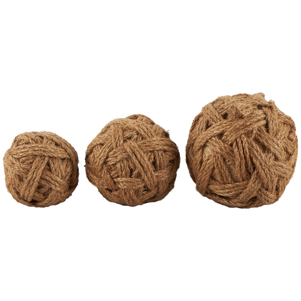 Brown Jute Handmade Woven Decorative Ball Orbs   Vase Filler (Set of 3)