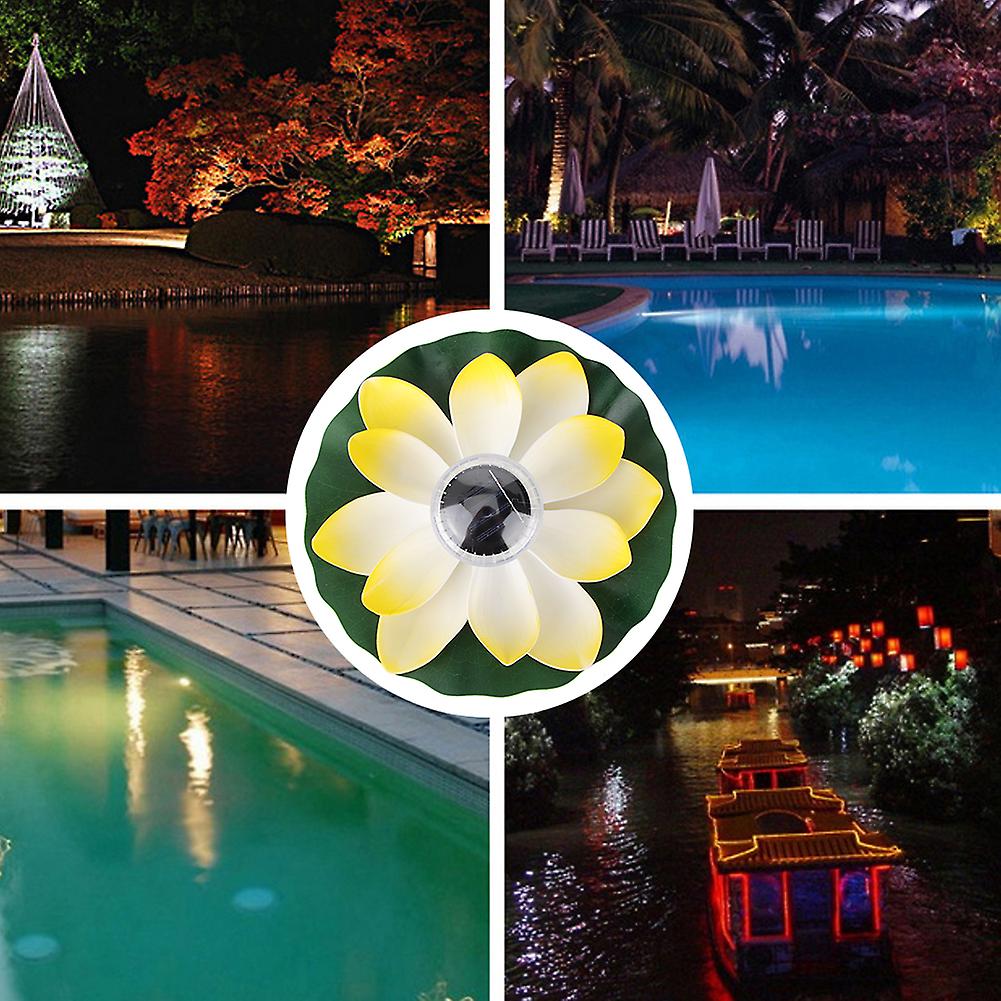 Solar Pond Pool Lights LED Color Changing Lotus Flower Waterproof Floating LampLight Yellow