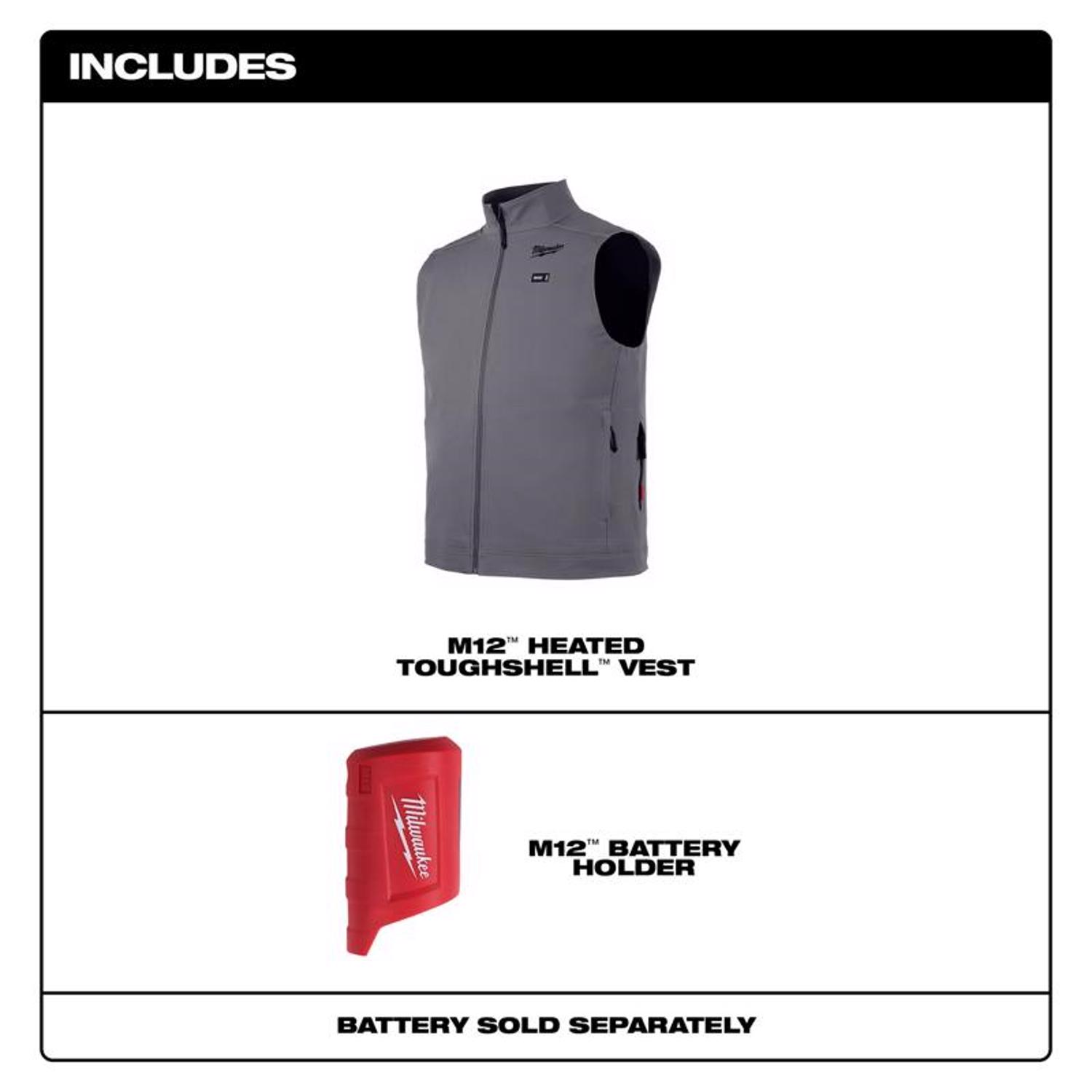 MW M12 S Sleeveless Unisex Full-Zip Heated Vest (Vest Only) Gray