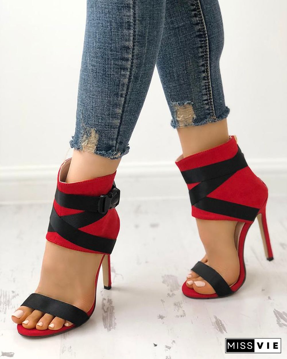 Splicing Bandage Peep-toe High Heeled Sandals