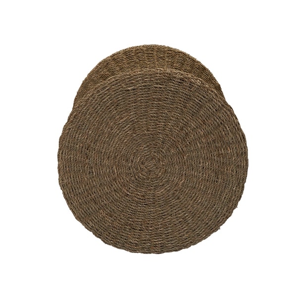 Stained Water Hyacinth Wicker Stool， Handwoven Wicker Braid with Sturdy Metal Frame， Lightweight Hourglass Profile