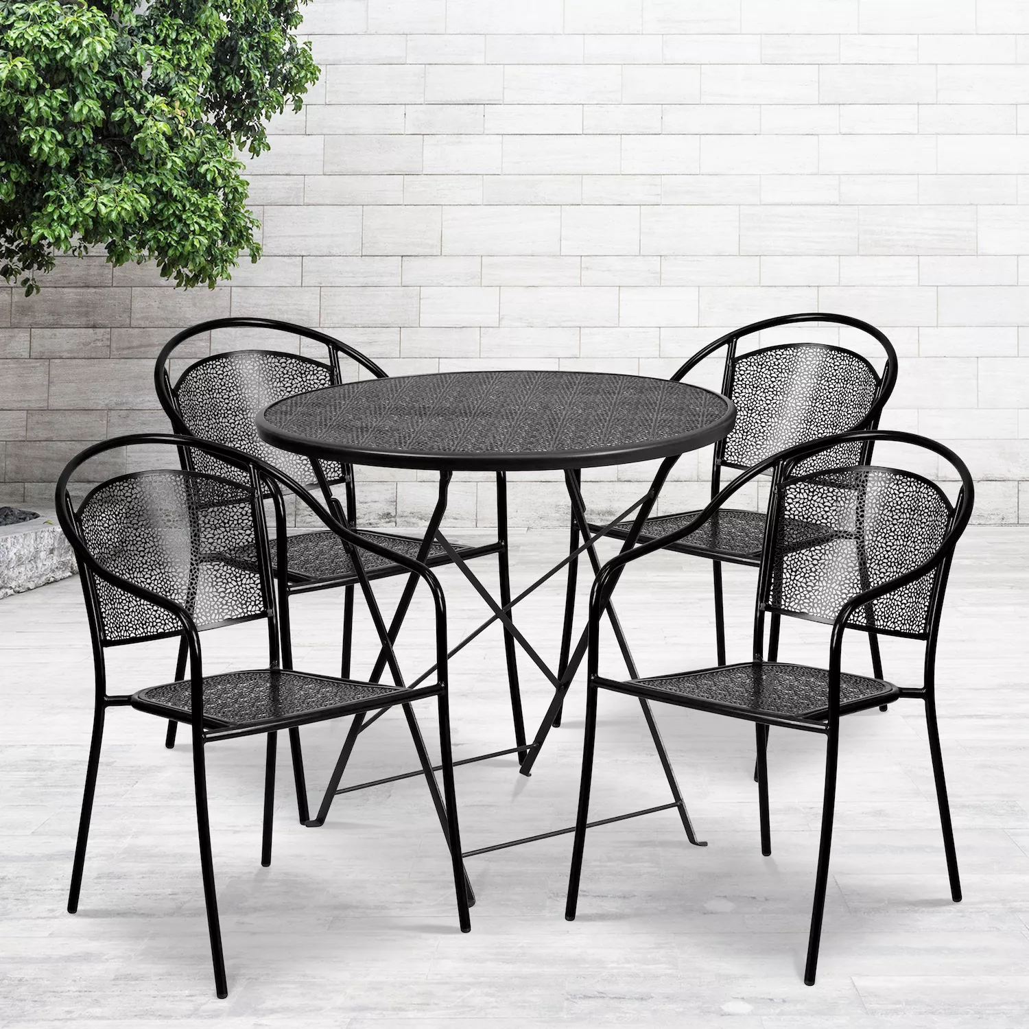 Flash Furniture Round Indoor / Outdoor Commercial Folding Patio Table and Chair 5-piece Set