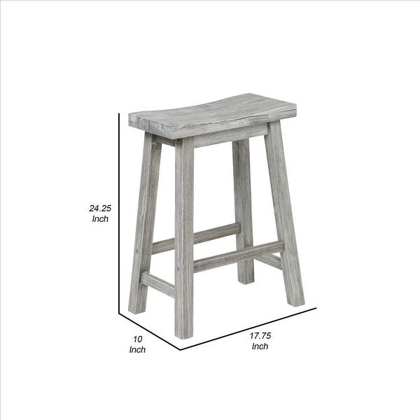 Saddle Design Wooden Counter Stool with Grain Details， Gray - 24.25 H x 17.75 W x 10 L Inches