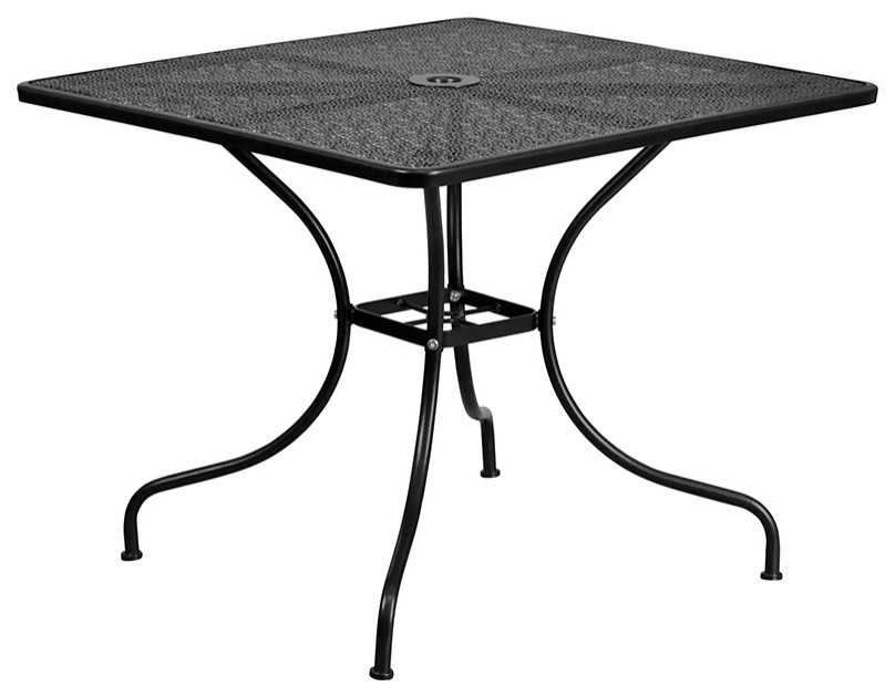 35.5 quotSquare Black Indoor Outdoor Steel Patio Table Set  4 Round Back Chairs   Contemporary   Outdoor Dining Sets   by Beyond Design  ampMore  Houzz