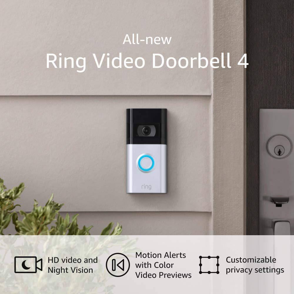 Ring Video Doorbell 4 - Smart Wireless Doorbell Camera with Enhanced Dual-Band WiFi Extended Battery Color Video Previews B08JNR77QY