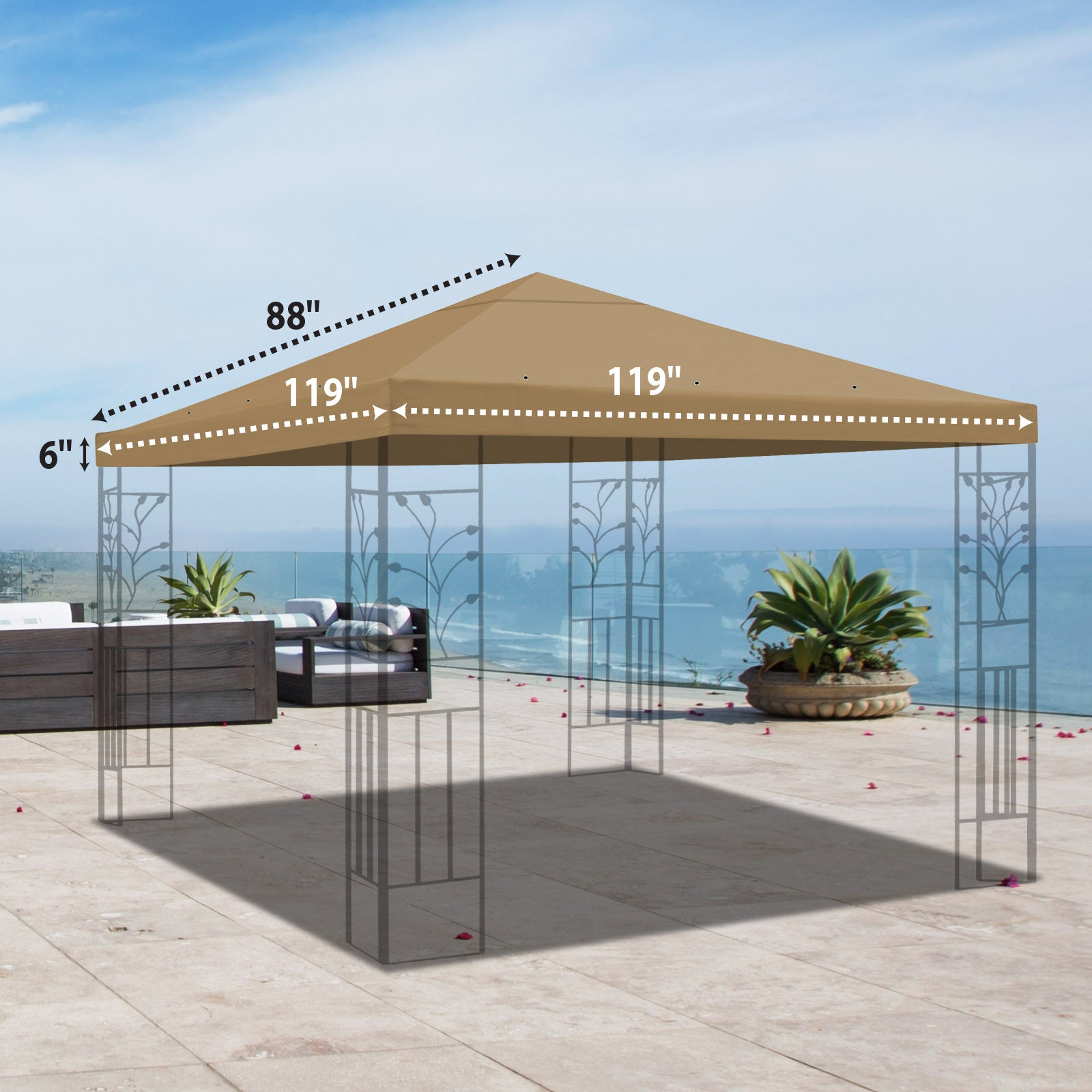 10 x 10 FT Replacement Canopy Top Cover Single Tiered Patio Sunshade Upgraded UV Protection, Gazebo Tent Canopy Cover ONLY