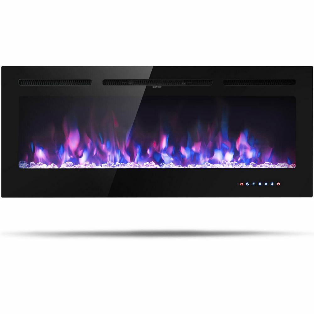 Gymax 50 in. Electric Fireplace Recessed and Wall Mounted 750-Watt1500-Watt with Multicolor Flame GYM03652