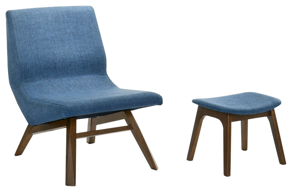 Modrest Whitney Modern Blue and Walnut Accent Chair and Ottoman   Contemporary   Armchairs And Accent Chairs   by Vig Furniture Inc.  Houzz