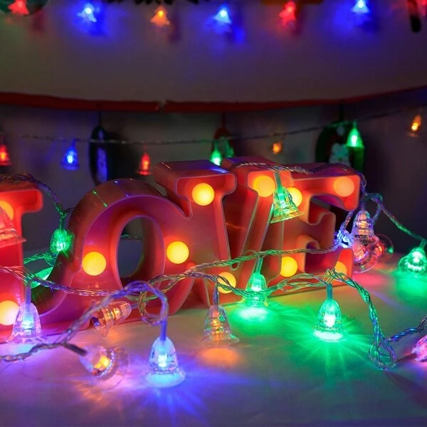 LED Bell Hanging Lights String Fairy Lights Battery Powered Remoted - Colorful