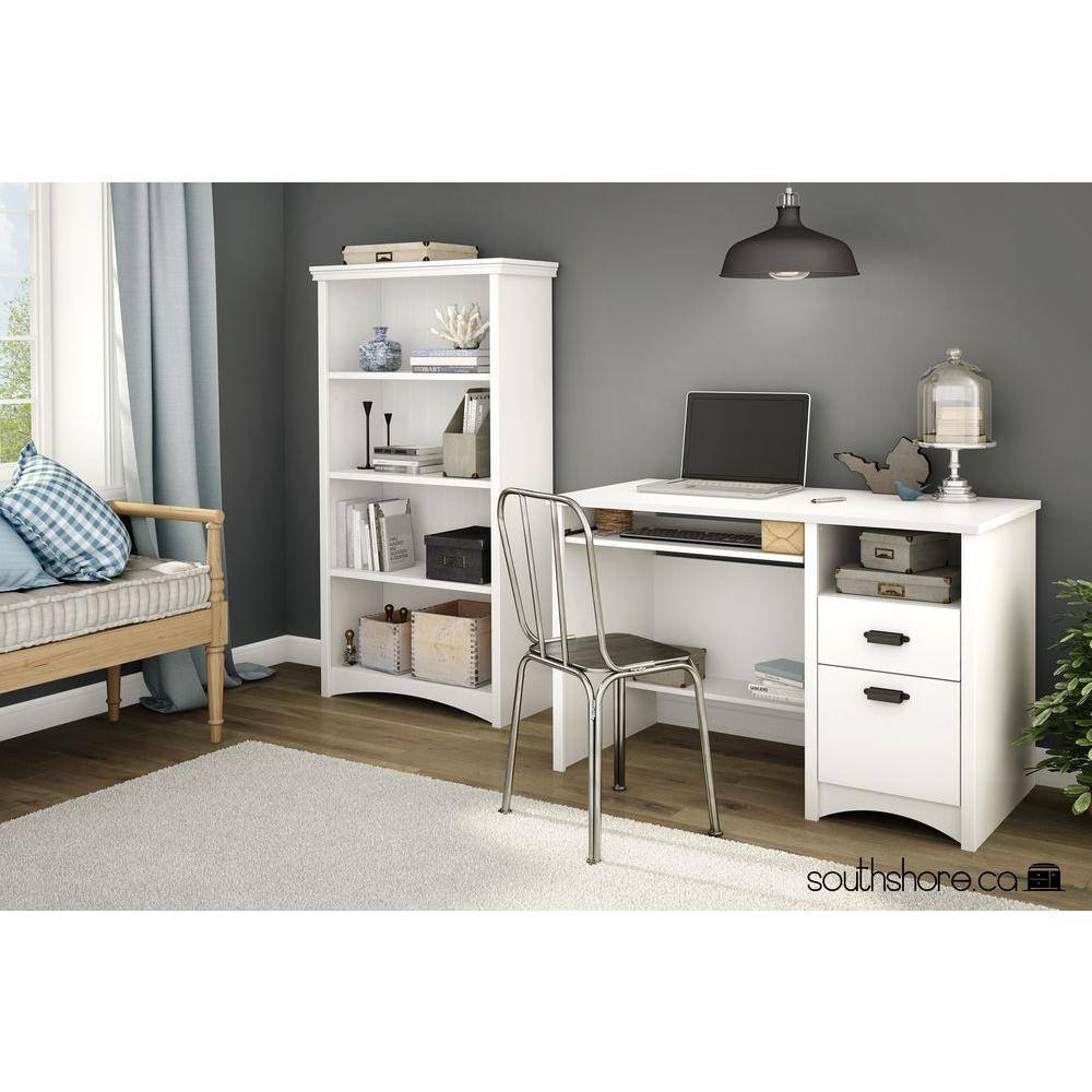 South Shore 57.62 in. Pure White Faux Wood 4-shelf Standard Bookcase with Adjustable Shelves 7360767