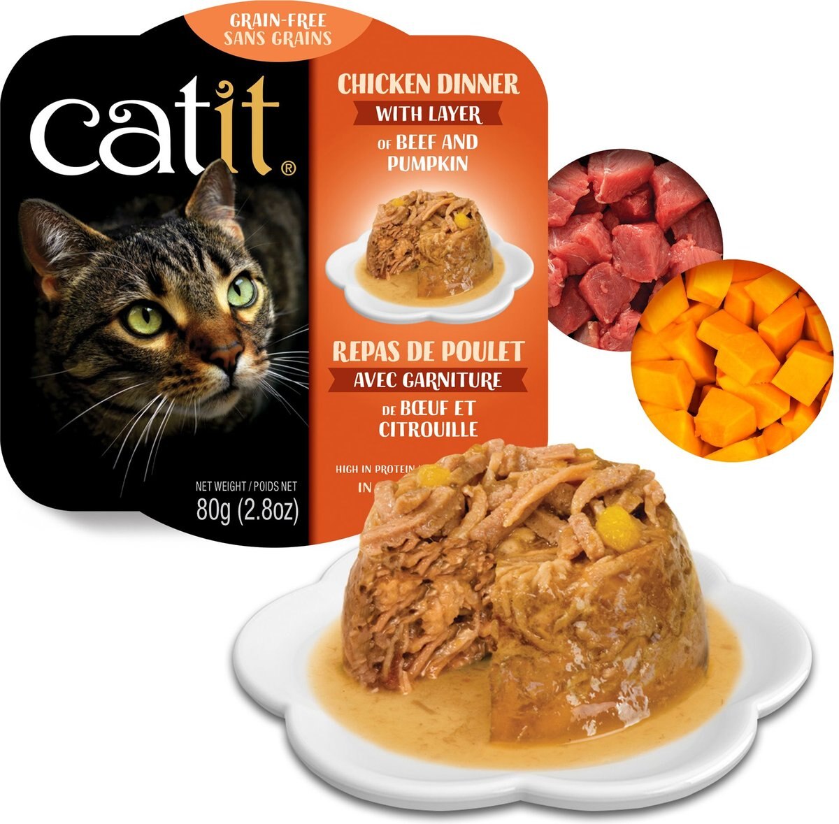 Catit Dinner Chicken w/Beef and Pupmkin Cat Wet Food， 2.8-oz can