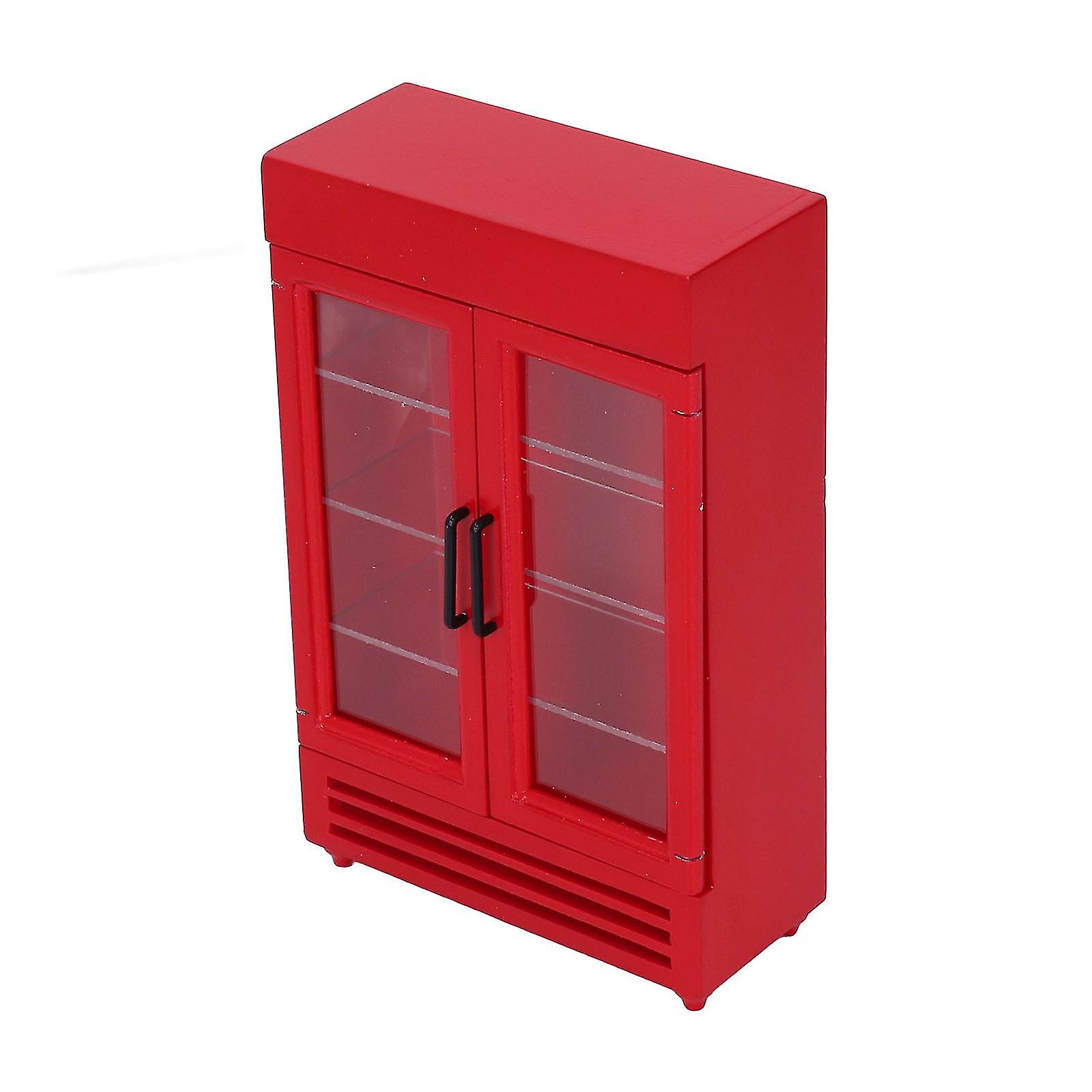 Dollhouse Refrigerator Simulation Exquisite Portable Miniature Wood Fridge for 1:12 Dollhouse Red