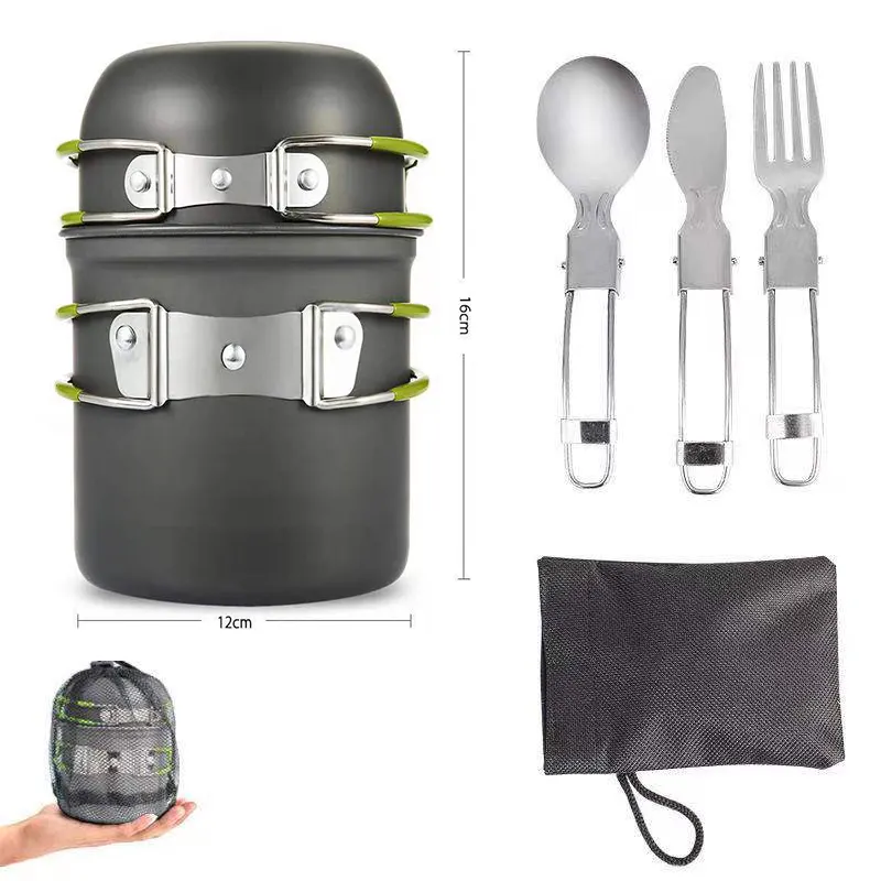 Outdoor Hiking 1 2 person Ultralight Pot Pan Camping Gear Cookware set