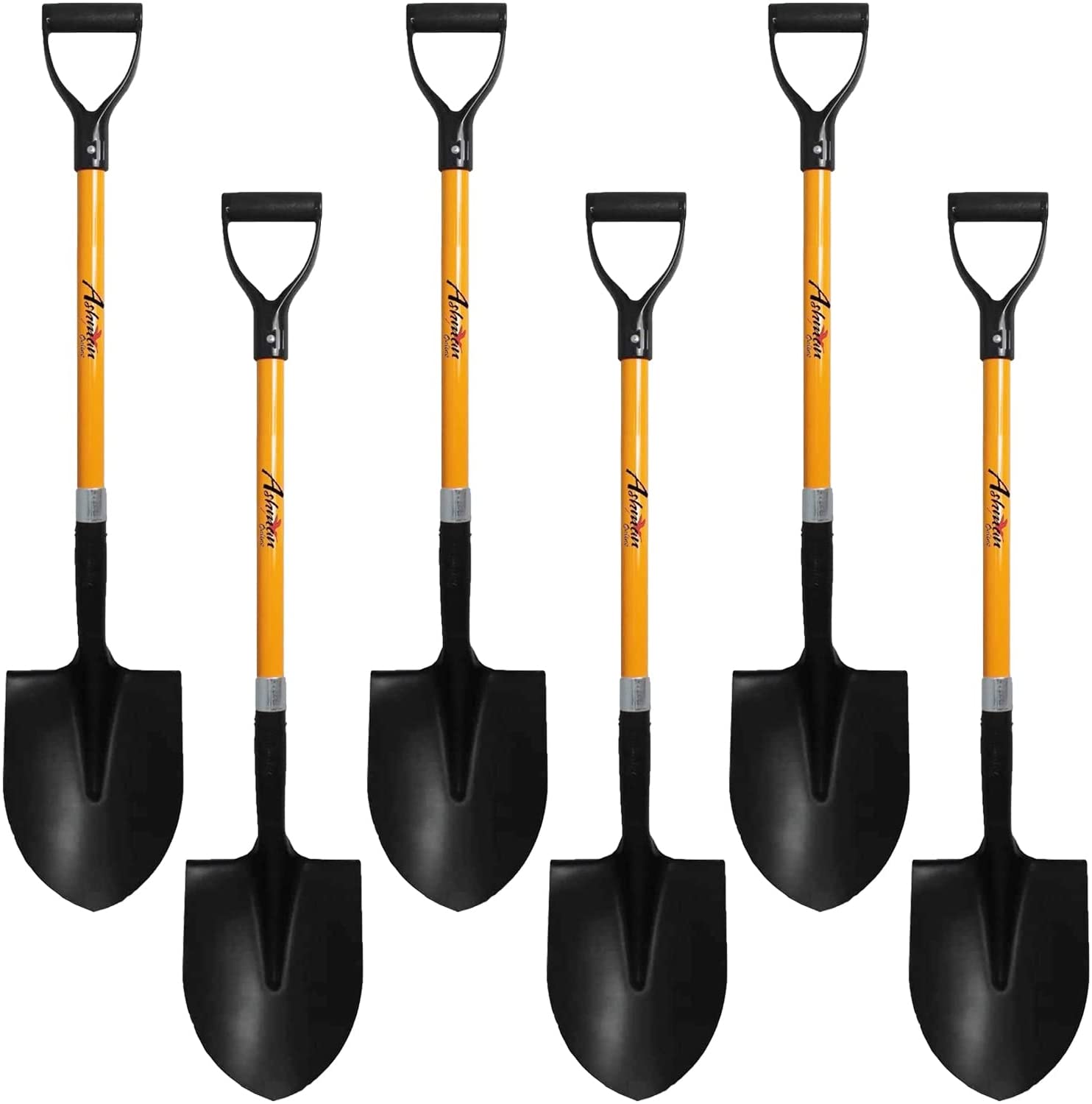 Ashman Heavy Duty Round Point Digging Shovel - 41 inches Long – Orange Metal Shovel(6 Pack)