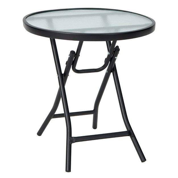 Costway Patio Folding Round Glass Side Table Bistro Coffee Table Plant Stand