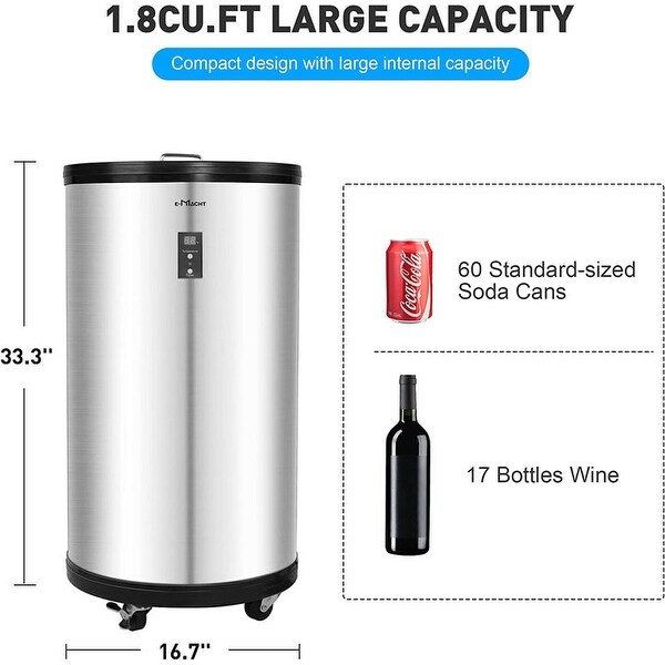 1.8 Cu.Ft Beverage Refrigerator Party Cooler Fridge with 4 Universal Wheels， Removable Baskets and LCD Display