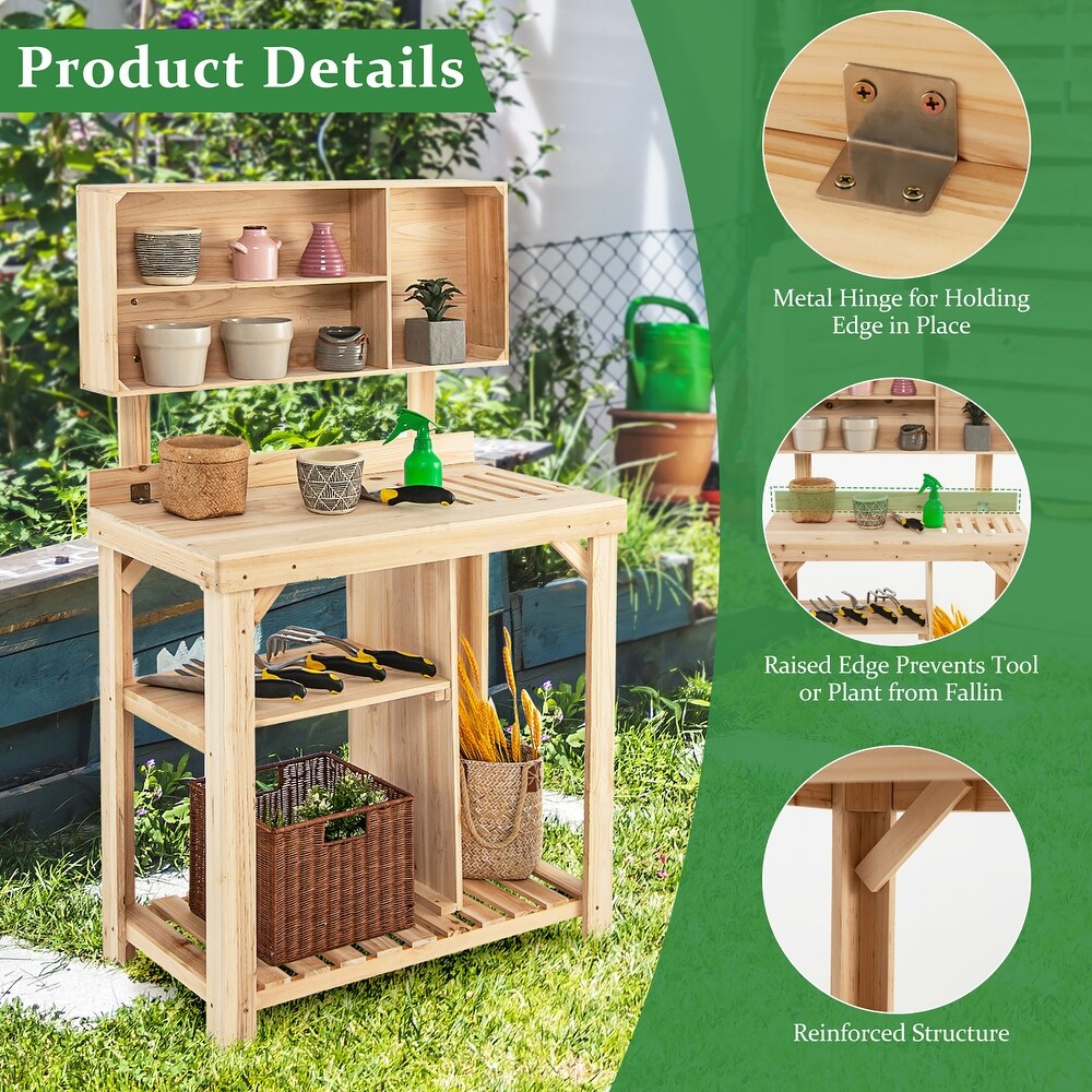 Garden Potting Table Potting Bench Wooden Workstation w/Storage Shelf