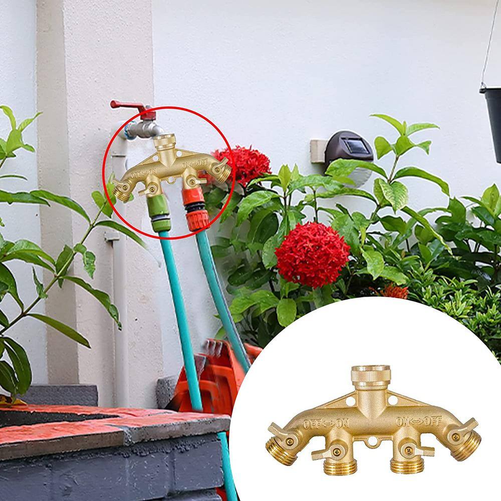 Cubilan Brass Garden Hose Splitter (4 Way) Solid Brass Hose Connector 34 Hose Spigot Adapter 4 Valves B086MCB2KZ