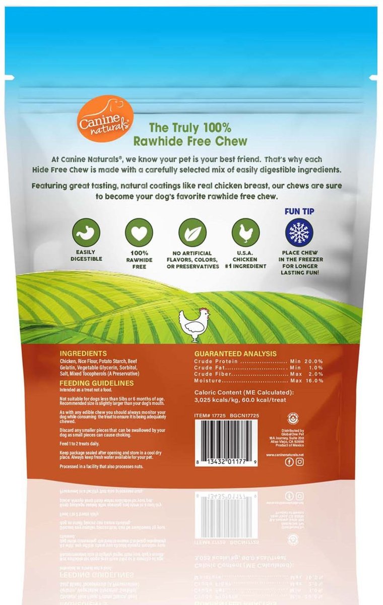 Canine Naturals 2.5-in Mini Roll Natural Chicken Recipe Dog Chew Treat， 17.5-oz bag， 25 count