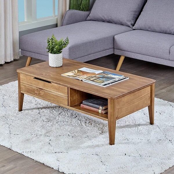 MUSEHOMEINC Mid Century Modern Rectangular Coffee Table with Drawer， Honey Brown - 39.46