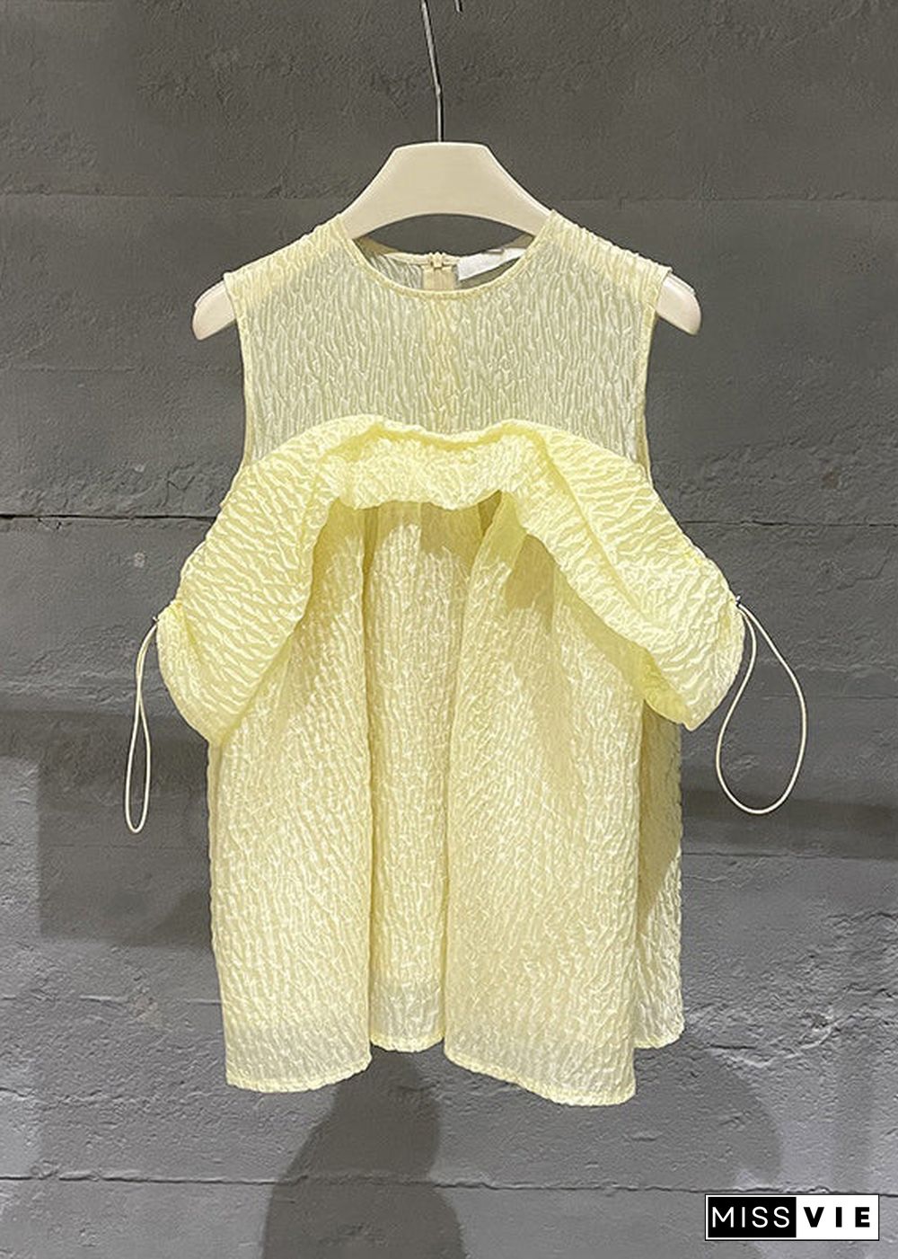 Chic Yellow Drawstring Off The Shoulder Silk Shirt Top Summer