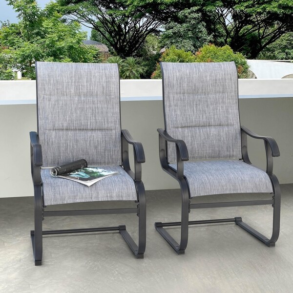 Outdoor Patio Dining Chairs Set of 2，Padded Textilene High Back Patio Chairs，Breathable Spring Motion Textile for Backyard