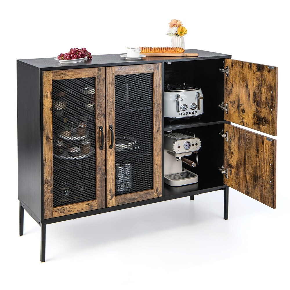 Costway Farmhouse Buffet Sideboard Console Table Cupboard with Metal   48'' x 16'' x 39.5'' (L x W x H)