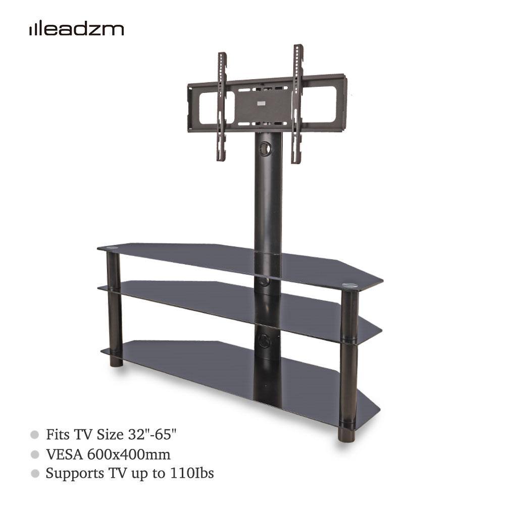 Winado Corner Floor TV Stand with Swivel Bracket Tempered Glass Shelves for 32 in. to 65 in. TV (3-Tier) 149116590347