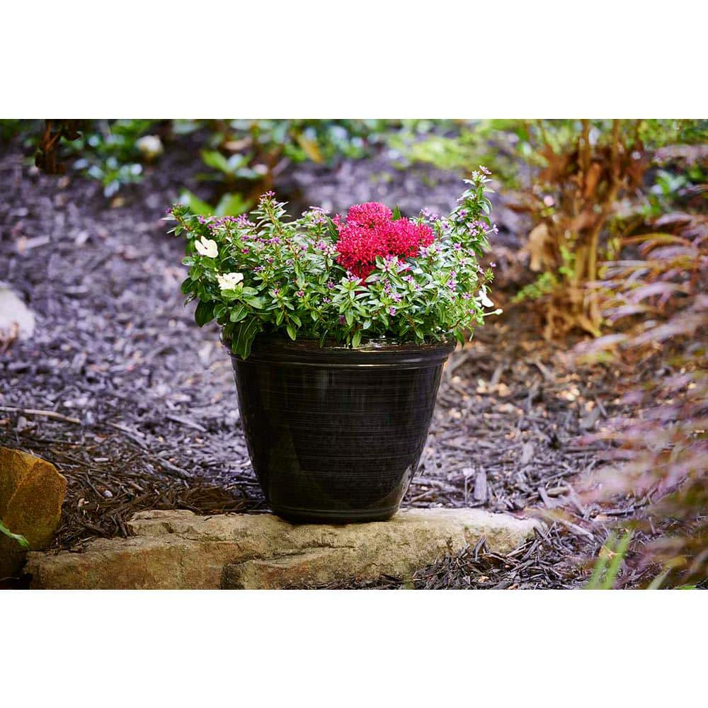 Southern Patio Derby Large 15 in. x 12 in. 20 QT Black High-Density Resin Outdoor Planter HDR-088745