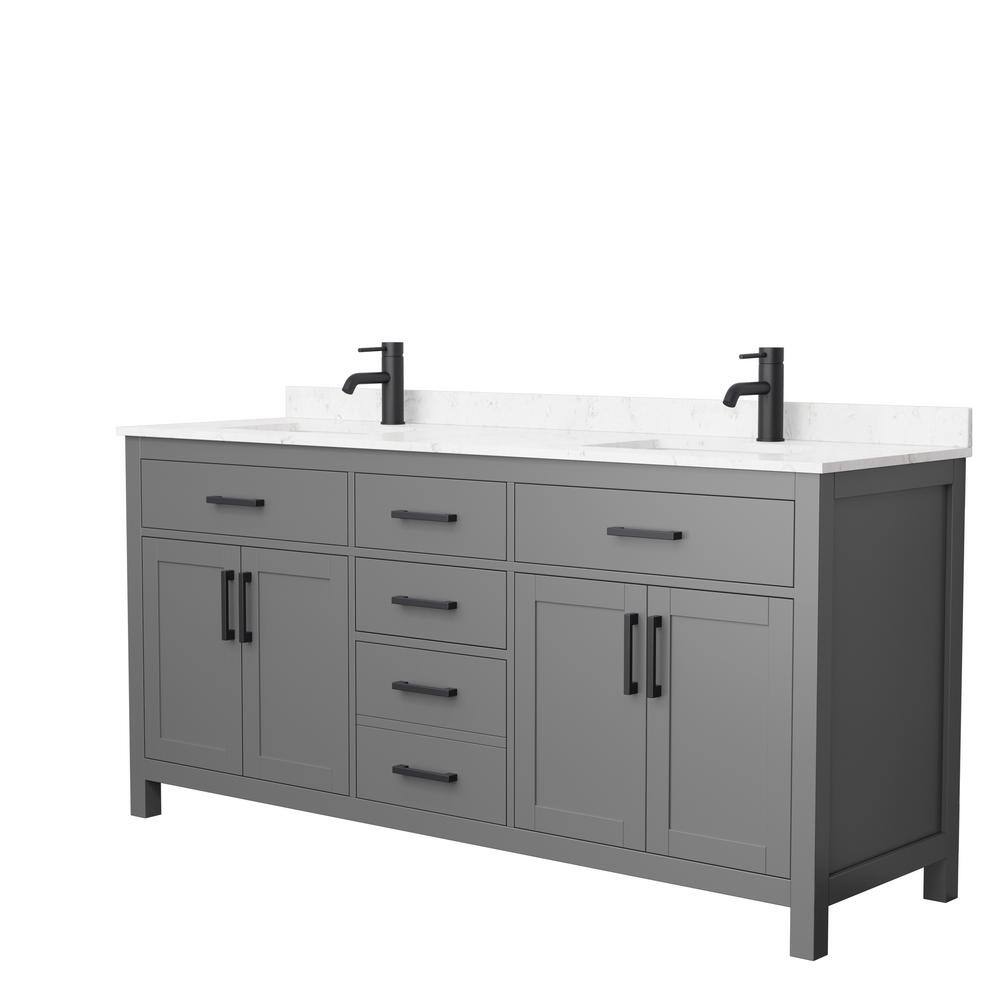 Wyndham Collection Beckett 72 in. W x 22 in. D x 35 in. H Double Sink Bathroom Vanity in Dark Gray with Carrara Cultured Marble Top WCG242472DGBCCUNSMXX