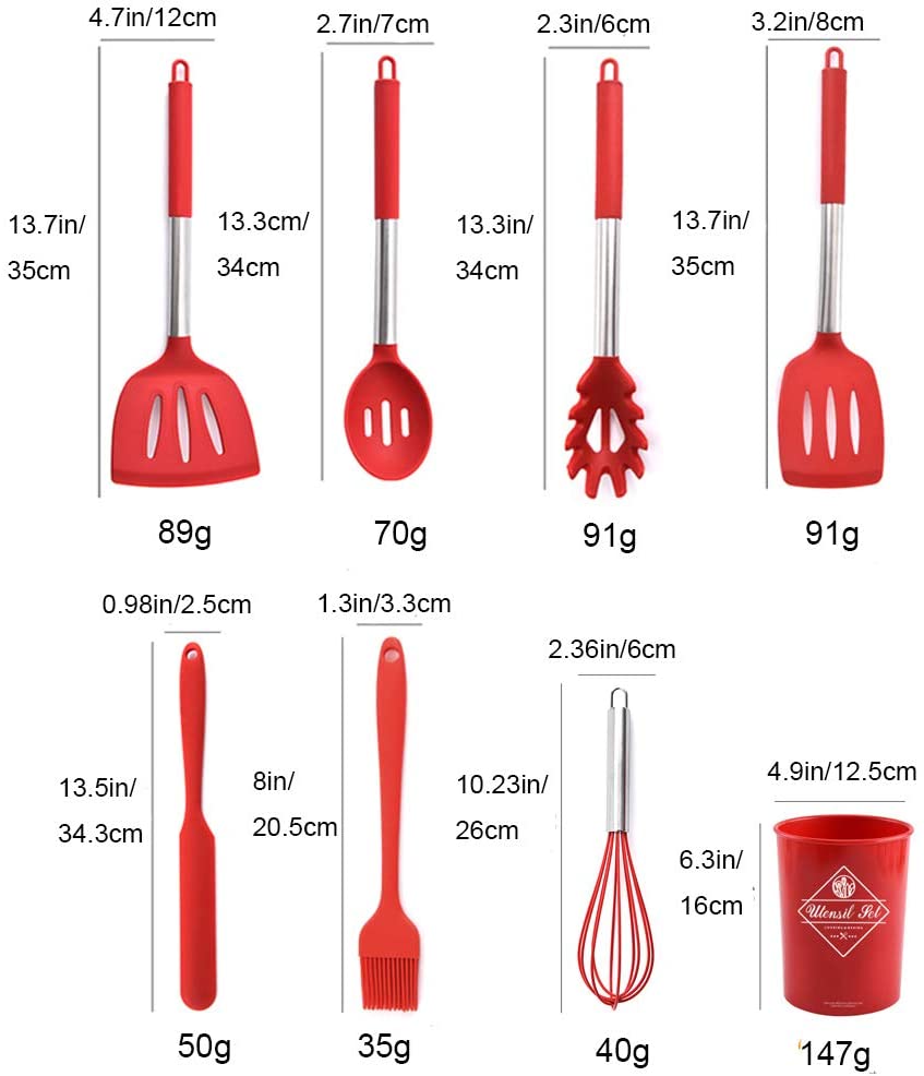 SAYTAY 13 Pieces Silicone Kitchen Utensils Set, Non-stick Heat Resistant Kitchen Gadgets (Red)