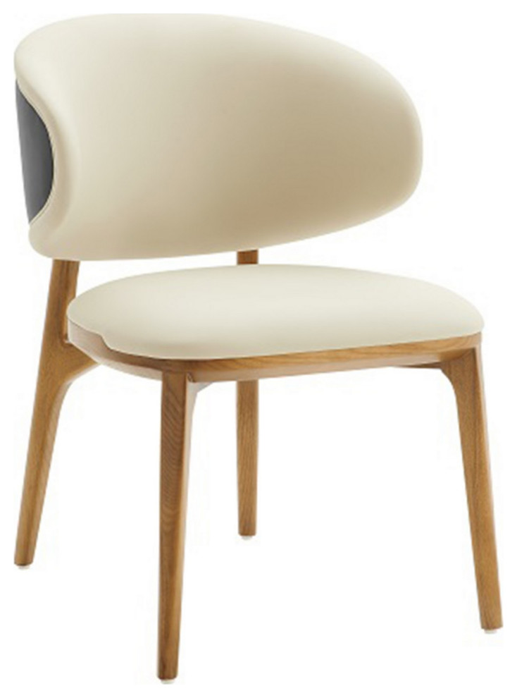 Cid 22 quotDining Chair  Curved Backrest  Vegan Faux Leather  Cream Fabric   Dining Chairs   by VirVentures  Houzz