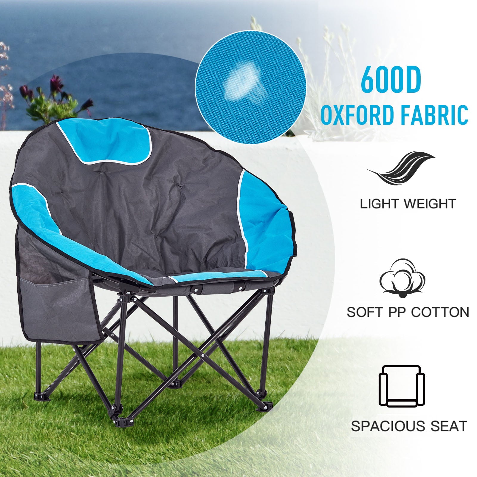 BIGTREE Folding Camping Moon Chair Portable Outdoor Padded Chair with Carry Bag for Adults, Blue