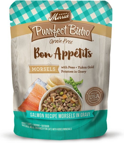 Merrick Purrfect Bistro Bon Appetits Grain-Free Salmon Recipe Morsels in Gravy Adult Cat Food Pouches