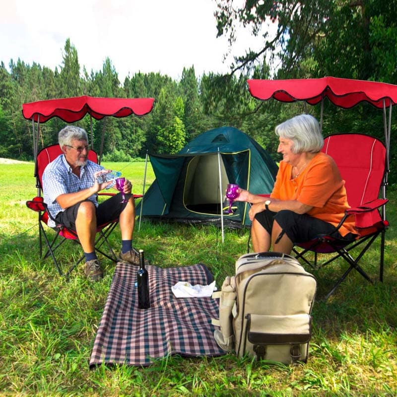 Outdoor Canopy Chair, Portable Folding Beach Chair with 2 Cup Holders, 600D PVC Fabric Camping Chair Lawn Chair