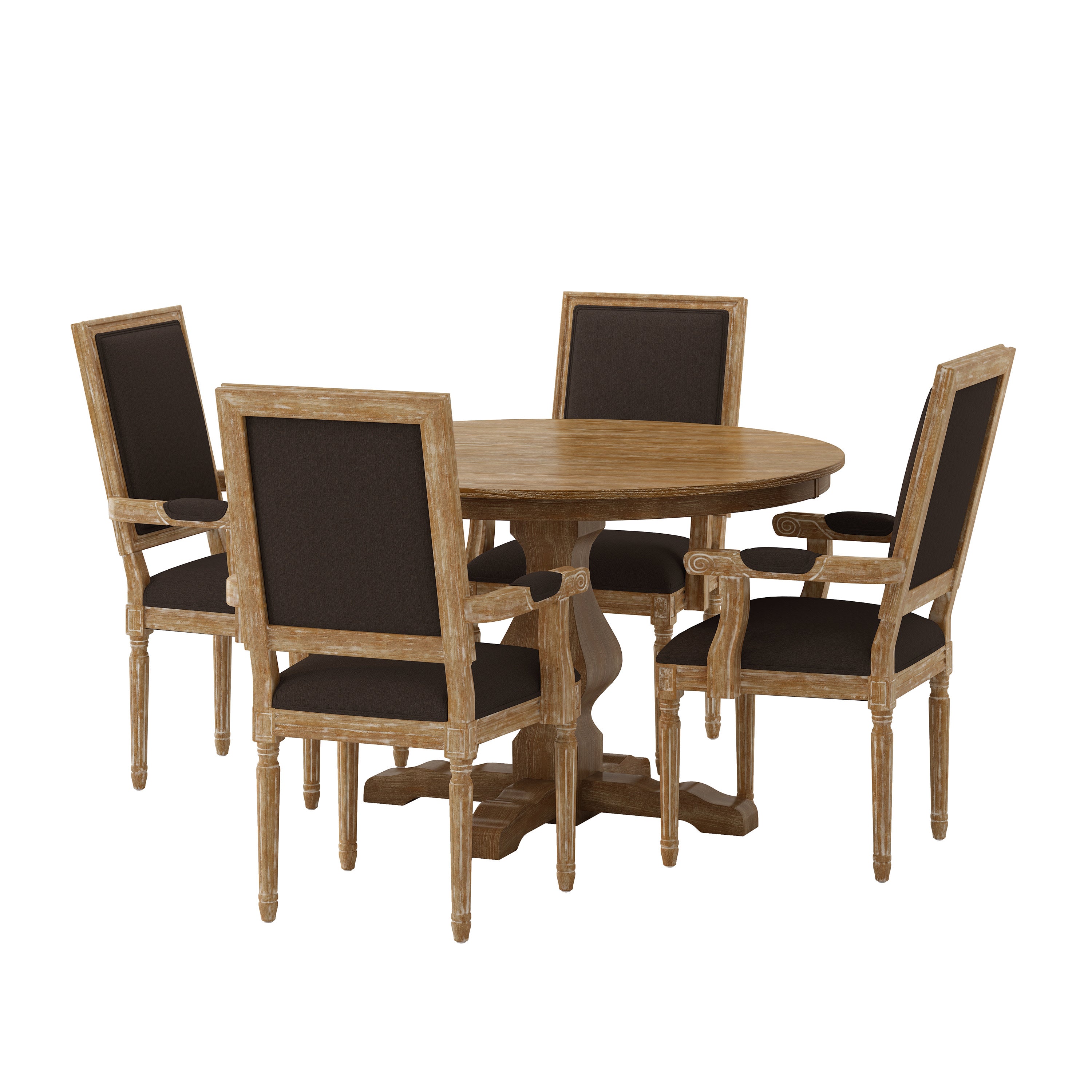 Joretta French Country Fabric Upholstered Wood 5 Piece Circular Dining Set