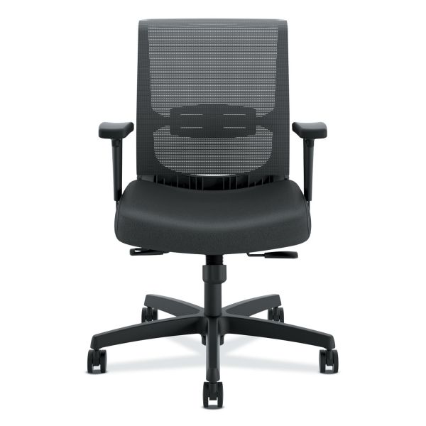 HON Convergence Mid-Back Task Chair， Synchro-Tilt and Seat Glide， Supports Up to 275 lb， Black